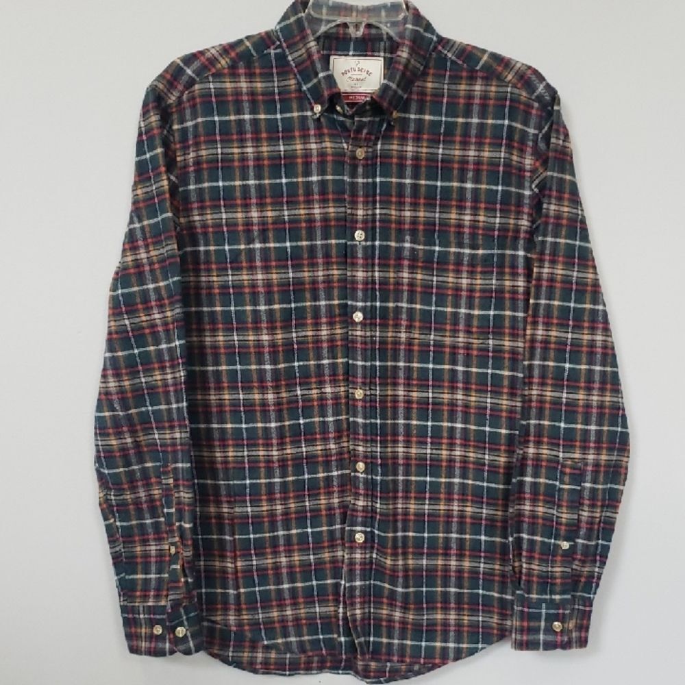 Portuguese Flannel Shirt Men's M Dark Green Plaid Cotton Button-Down Gorpcore